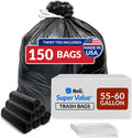 55-60 Gallon Trash Bags Heavy Duty | 150 Trash Bags, Twist Ties | Black, Serious Garbage Cleanup | Large Garbage Bags