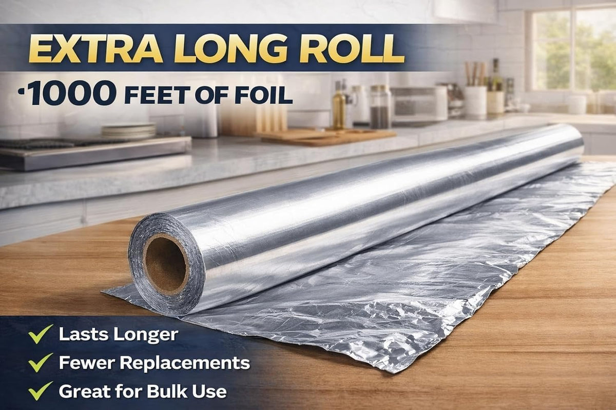 12" x 1000" (1 Pack) Standard Aluminum Foil Roll - Food Service Aluminum Roll - Commercial Grade Disposable Foil Roll