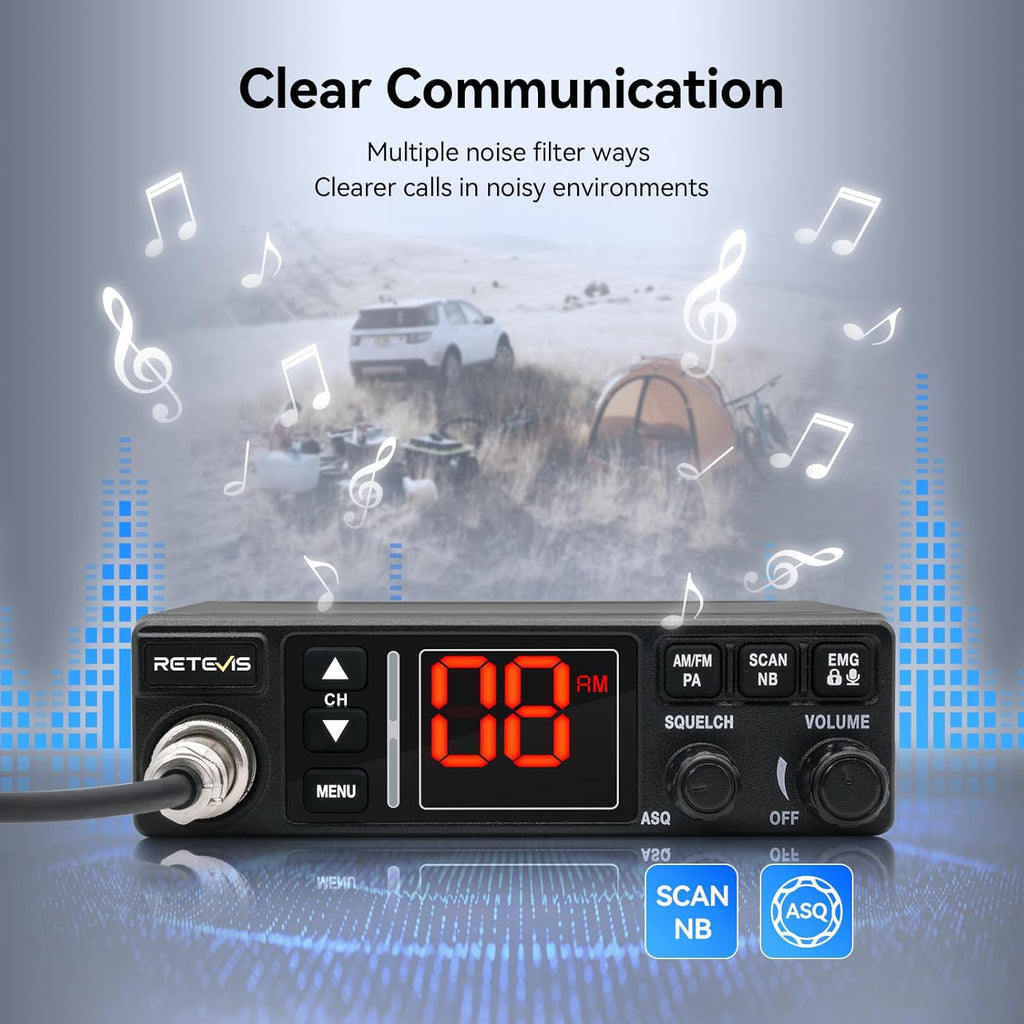 MB3A 40-Channel AM/FM CB Radio Kit, Long Range Radio with Antenna | Small & Easy to Install, 12V/24V Cigarette