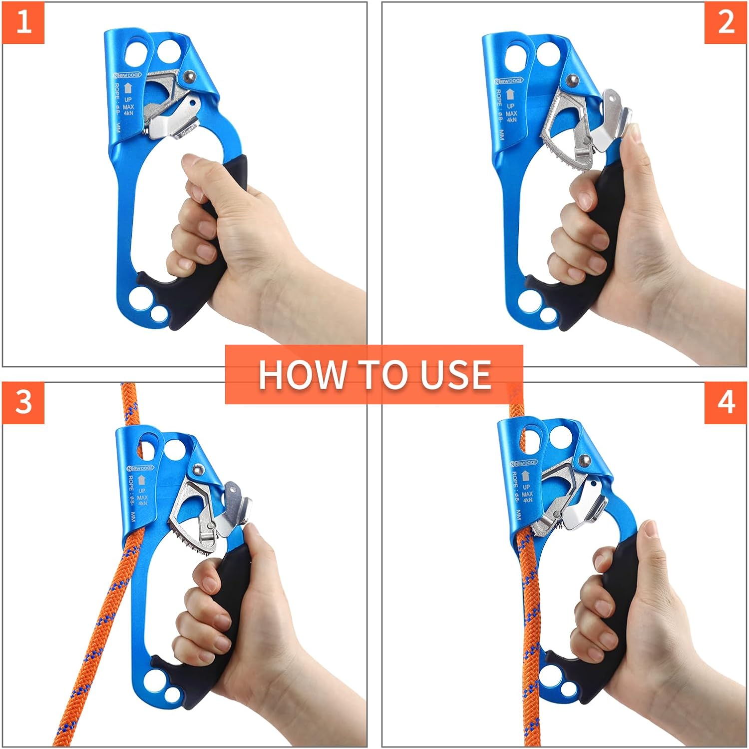 UIAA & CE Certified Hand Ascender Rock Climbing Tree Arborist Rappelling Gear Equipment Rope Clamp for 8~13MM Rope