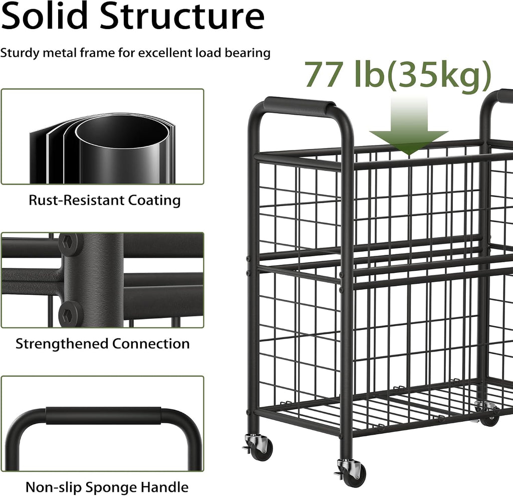145L Rolling laundry Sorter Hamper Basket 3 Section with Wheels | Laundry Cart with Removable Bag, Clothes Organizer