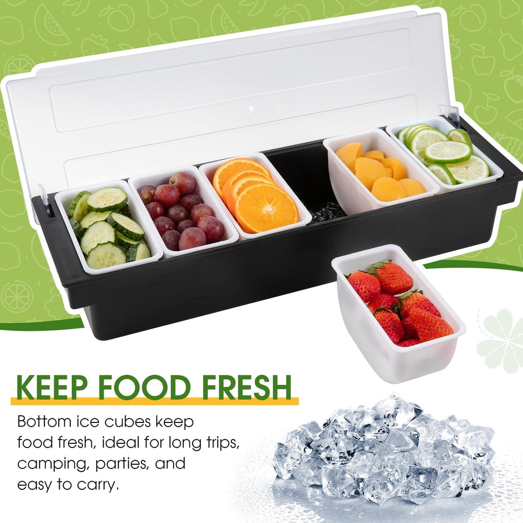 Ice Cooled Condiment Caddy with Lid, 6 Removable Bins