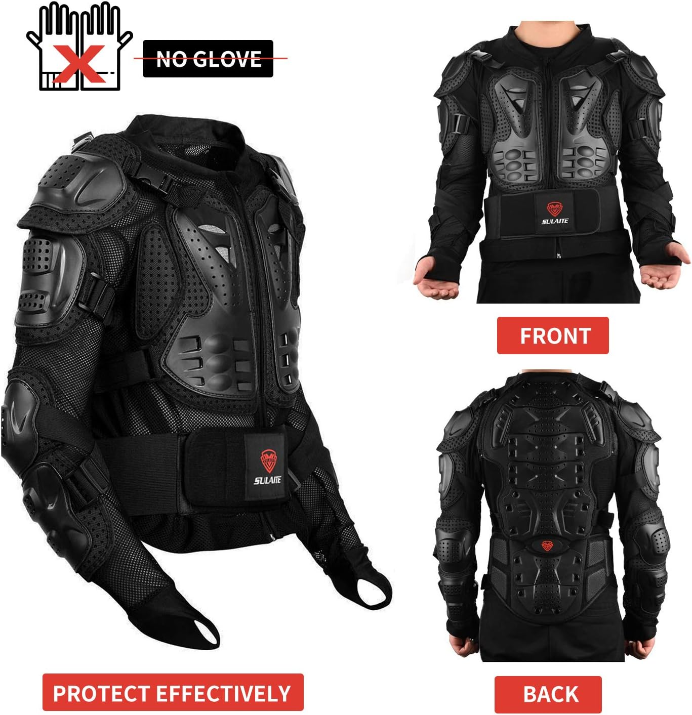 Motorcycle Armor Jacket Full Body Armor Men XL | PE Hard Shell,1.5cm EVA Foam,Chest/Back/Shoulder/Elbow