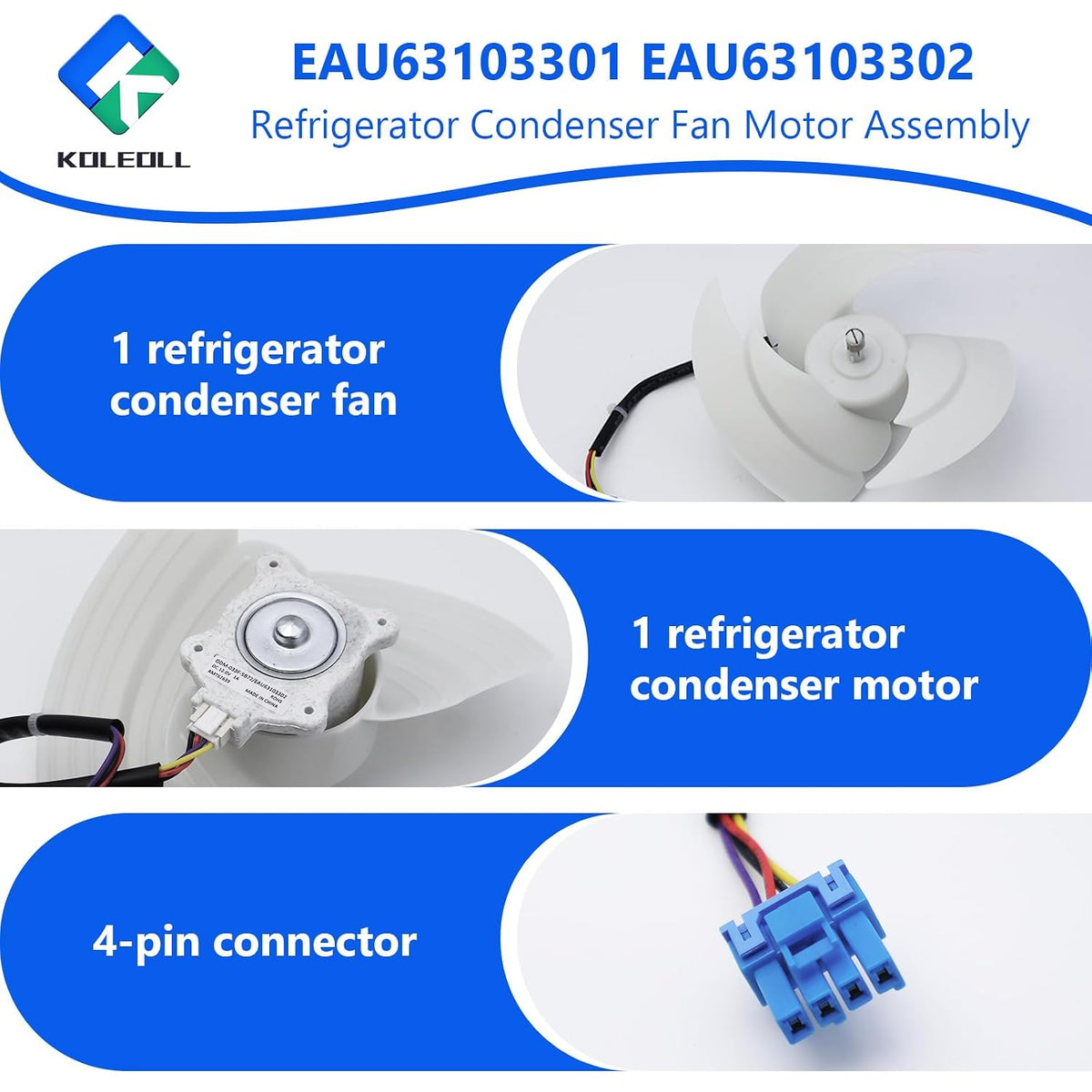 EAU63103301 EAU63103302 Refrigerator Condenser Fan Motor Assembly