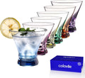 Stemless Martini Glasses Set of 6, Colored Cocktail Cups, Home Bar