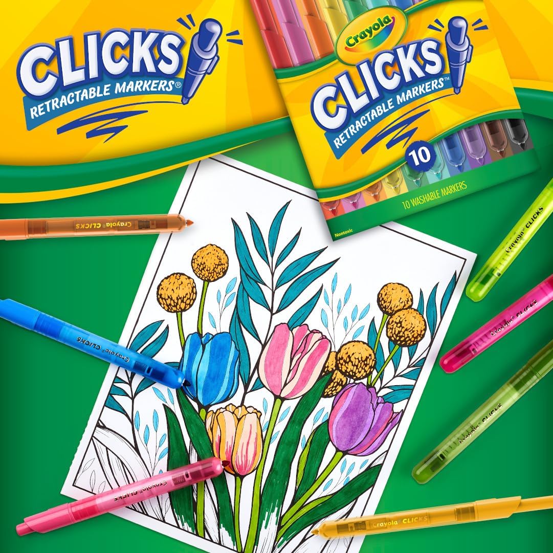 Clicks Retractable Tip Markers (10ct), Washable Cone Tip Art Marker Set, Cute Aesthetic School Supplies, Classroom