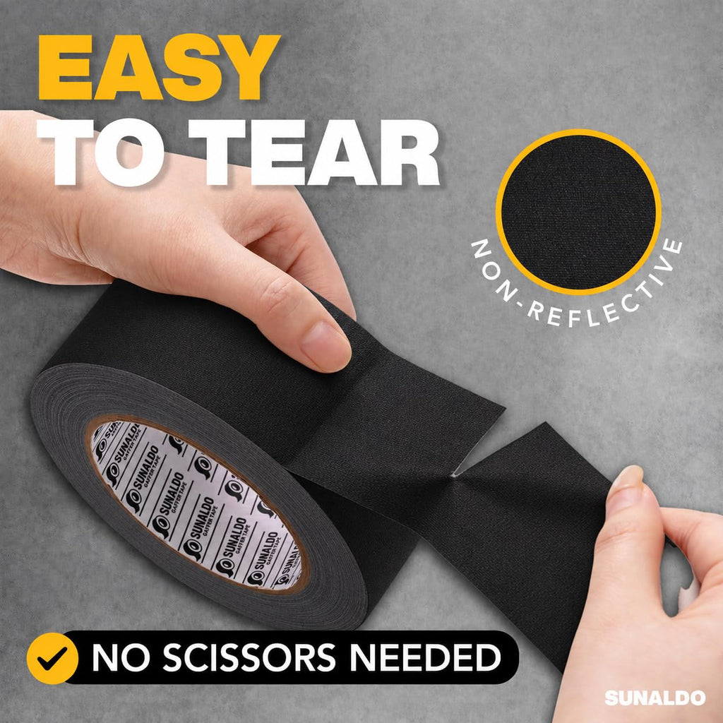 Gaffers Tape (2"x30 yards) Heavy Duty, Easy Rip, No Residue | Black