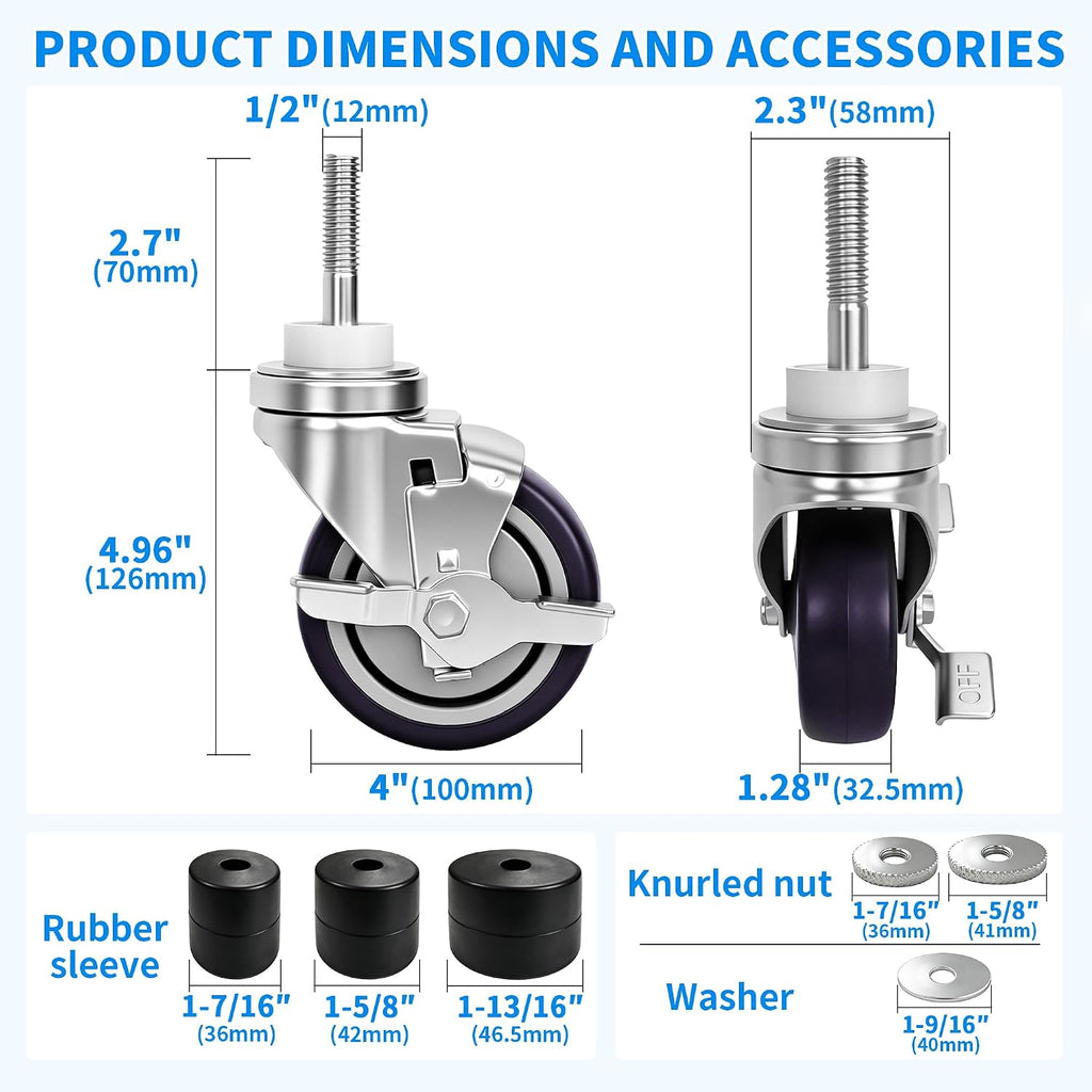 4 inch Work Table Caster Wheels for Commercial Kitchen Prep Tables