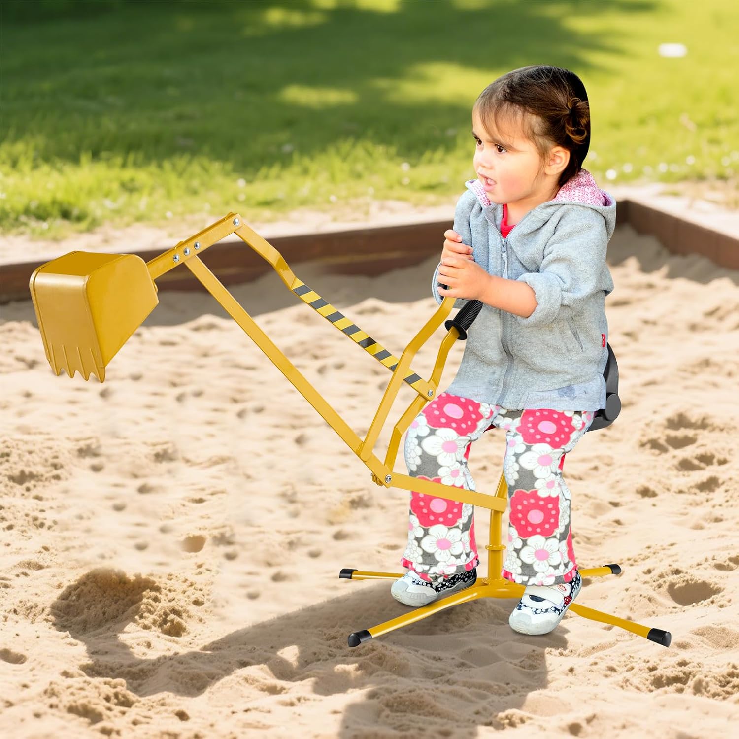 Sand Digger Excavator for Kids, Toddler Outdoor Sandbox Digger Crane w/Cross Base & Flexible Shovel, 360° Rotatable
