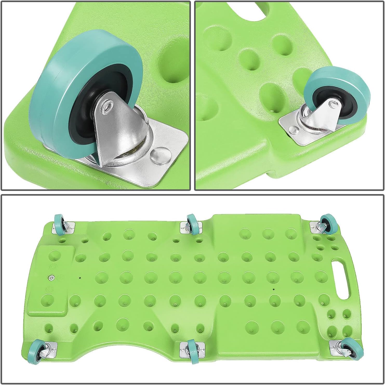 40Inch Low Profile Plastic Rolling Garage Shop Creeper with Padded Headrest,Tool Trays & 6pcs Casters,Green, TOOLS-00218