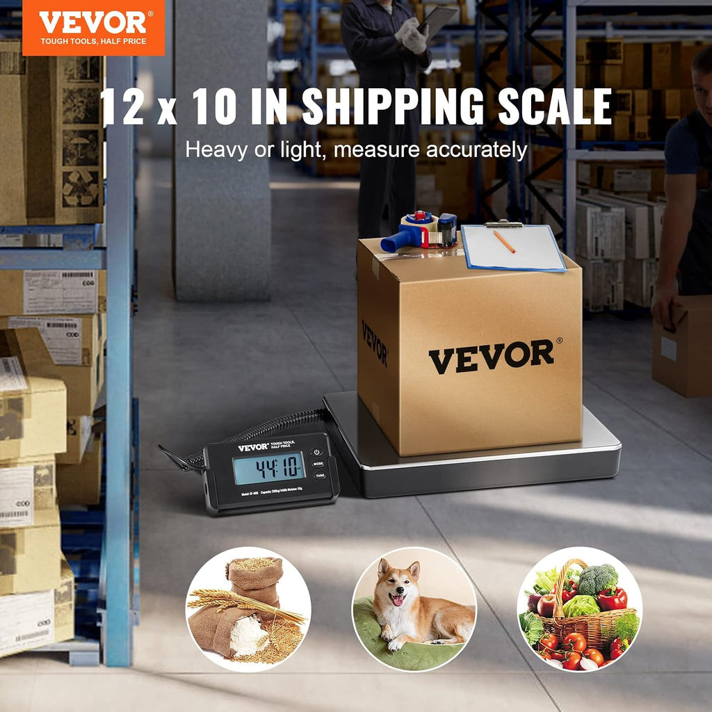 Digital Shipping Scale, 440 lbs x 1.7 oz. Heavy Duty Postal Scale with Timer, Tare Function, HD LCD Screen Portable