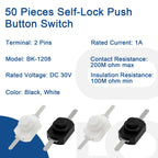 Litoexpe 50Pcs Self-Lock Push Button Switch 25B+25W