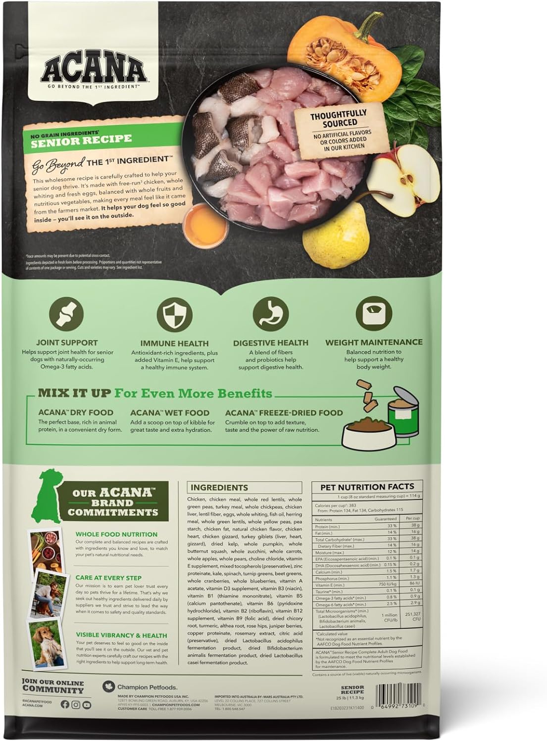 Grain Free Dry Dog Food Senior Recipe 25lb Bag