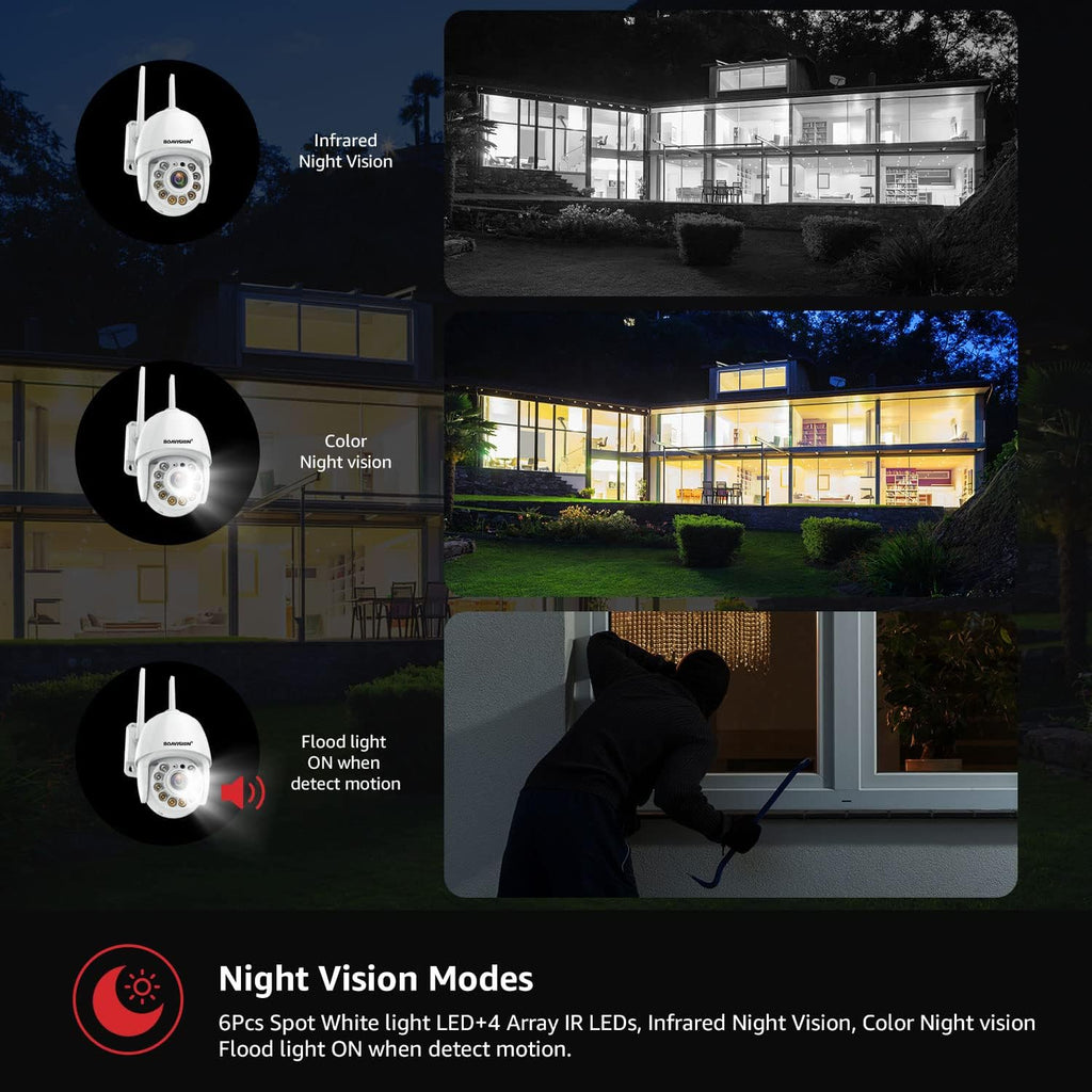 2K Security Camera Outdoor, Wireless WiFi IP Camera Home Security System 360° View,Motion Detection, auto