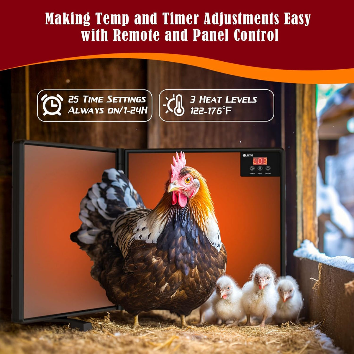 Chicken Coop Heater for Winter with Remote APP Control, 30''x12'' Large Foldable Chicken Heaters Warmer Inside Coop