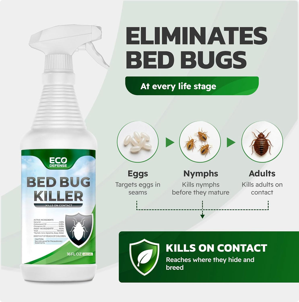 Bed Bug Killer - Bed Bug Spray & Dust Mite Spray - Natural Treatment - 16 Oz