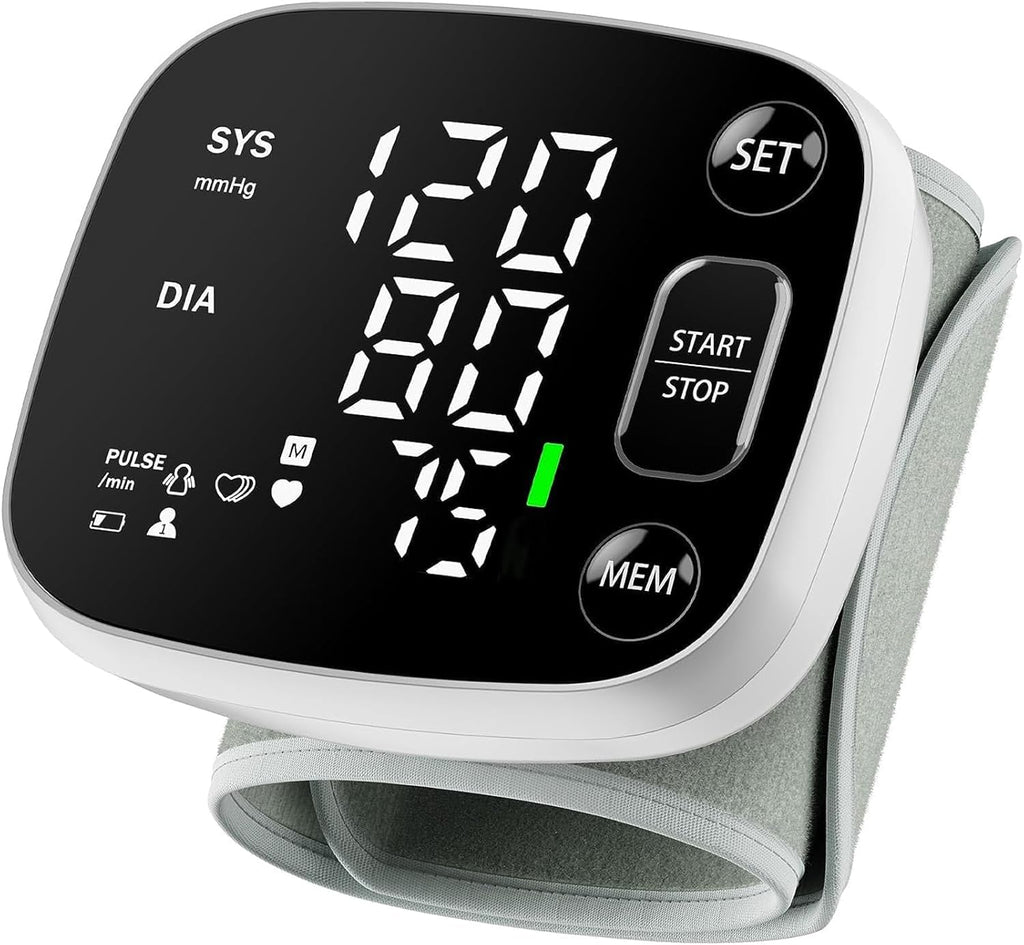 Blood Pressure Monitors for Home Use Rechargeable Wrist Digital BP Machine Cuff with LED Backlit Display, Voice