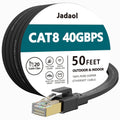 Cat8 Ethernet Cable 50ft 40Gbps 2000MHz Flat S/FTP LAN Cable Black | High-Speed RJ45 Network Patch Cable for Router