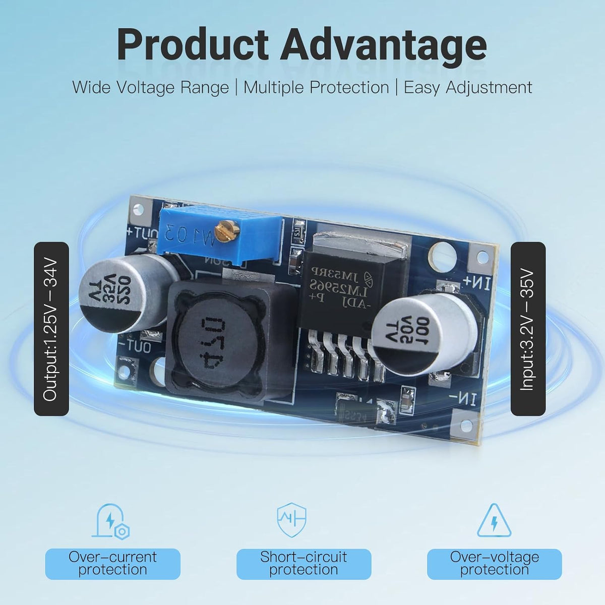 10PCS LM2596 DC-DC Buck Converter Step Down Module, 3.0-40V to 1.5-35V Adjustable Voltage Regulator Power Supply