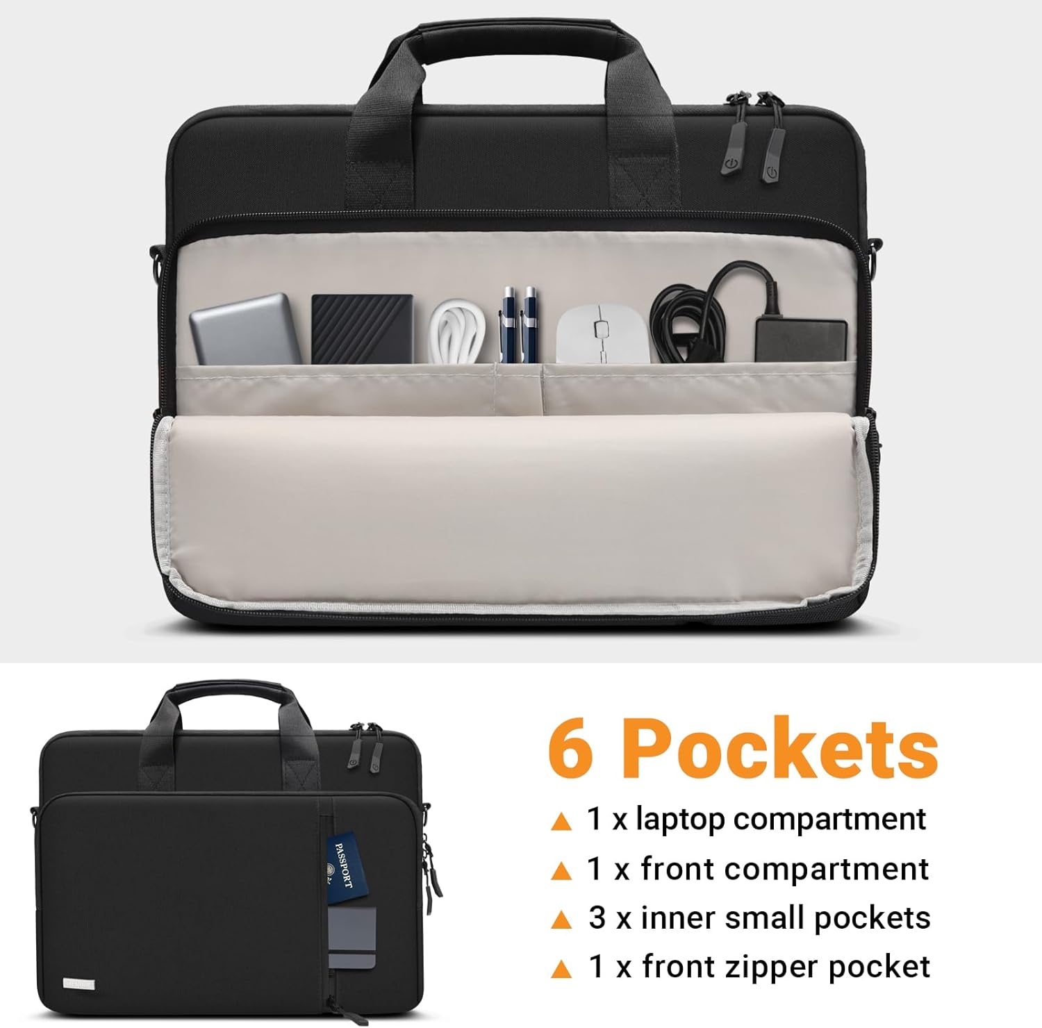 15.6 16 Inch Laptop Bag, 360 Protective Case Messenger Bag Waterproof Computer Sleeve Briefcase with Shoulder Strap