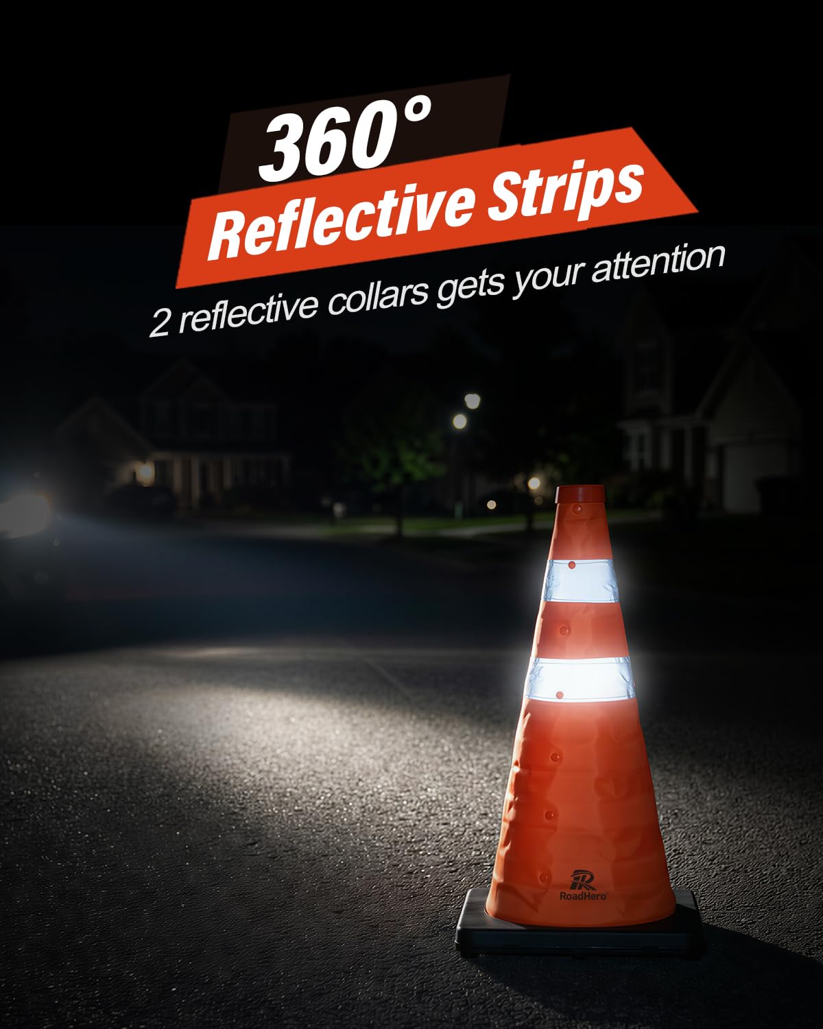 5 Pack 18 Inch Collapsible Traffic Cones with Black Base | Bag for Storage, Orange Cones with Reflective Collar for