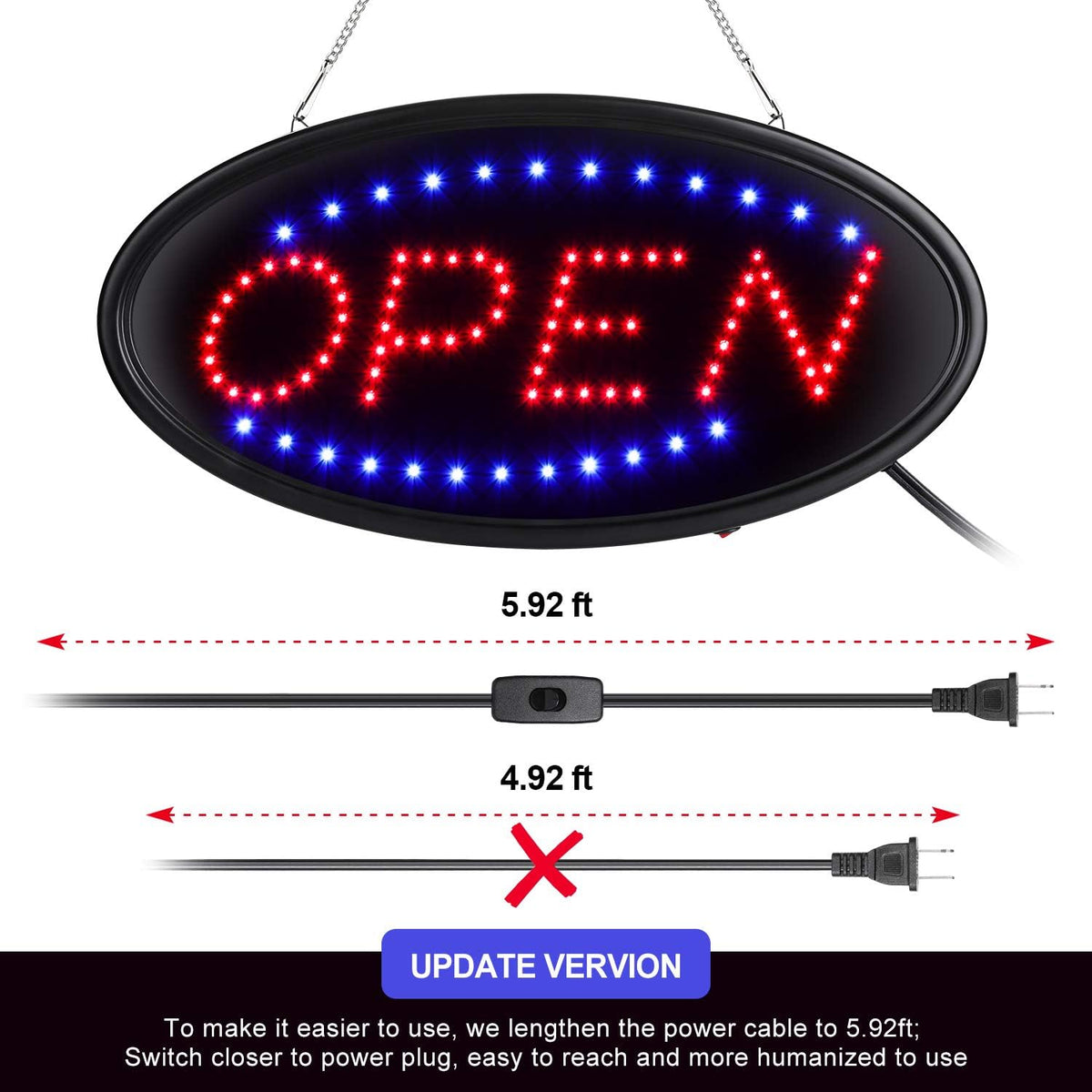 LED Open Sign, 19"x10", with Remote, Timer & Flash/Steady Modes