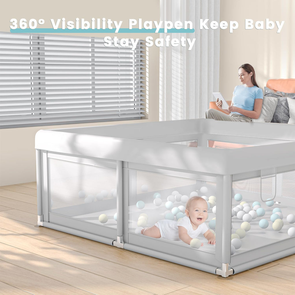 Baby Playpen 50x50 Inch, Play Pens for Babies and Toddlers Baby Fence Play Yards for Indoor & Outdoor with Breathable