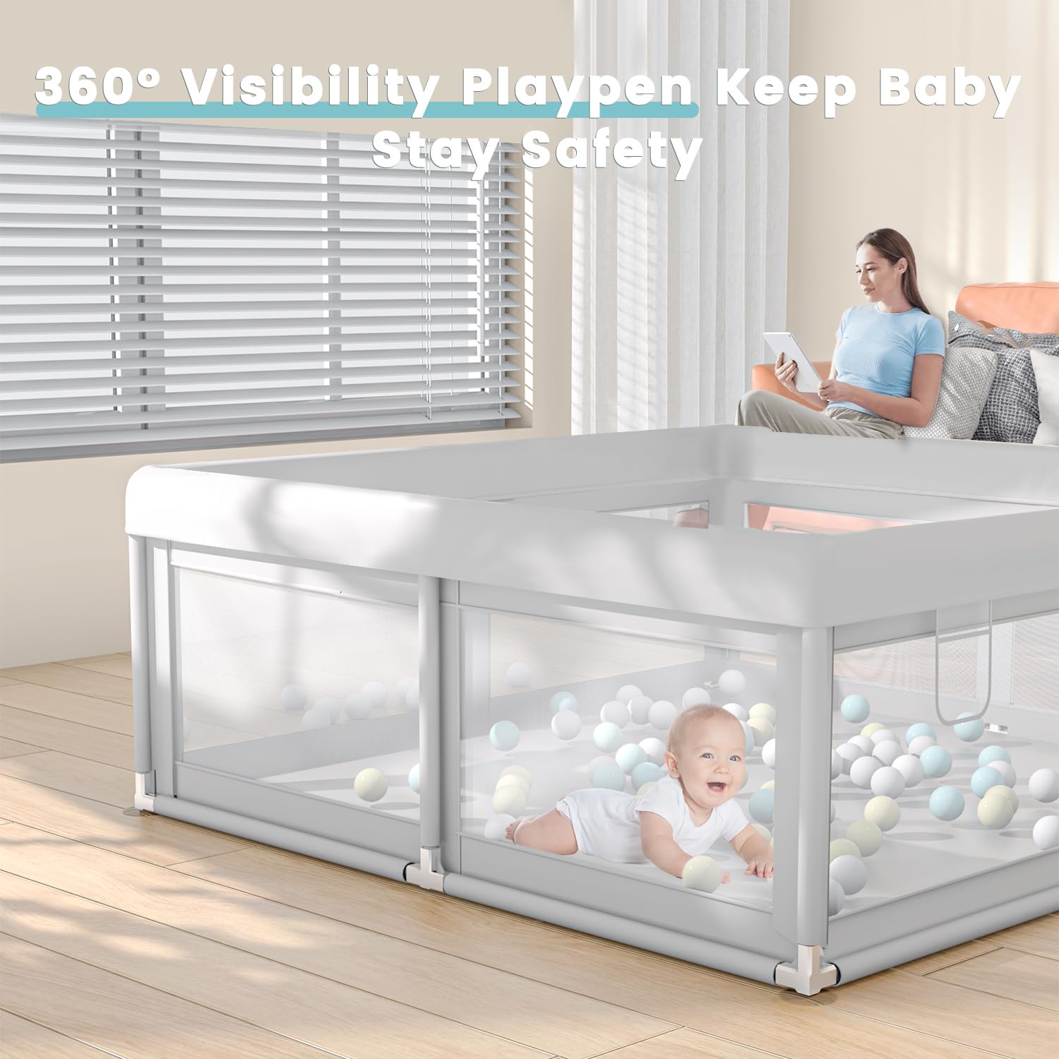 Baby Playpen 50x50 Inch, Play Pens for Babies and Toddlers Baby Fence Play Yards for Indoor & Outdoor with Breathable