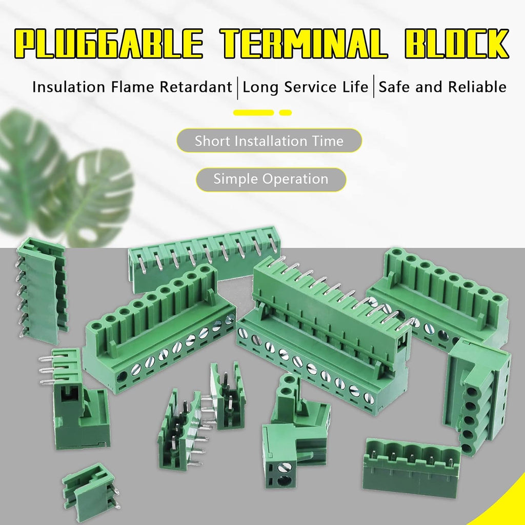 32Pcs 9 Type Pluggable Terminal Blocks Connector Socket, 5mm/0.2inch Pitch PCB Mount Screw Male Female Connectors(2/3/4/5/6/7/8/9 Pins)