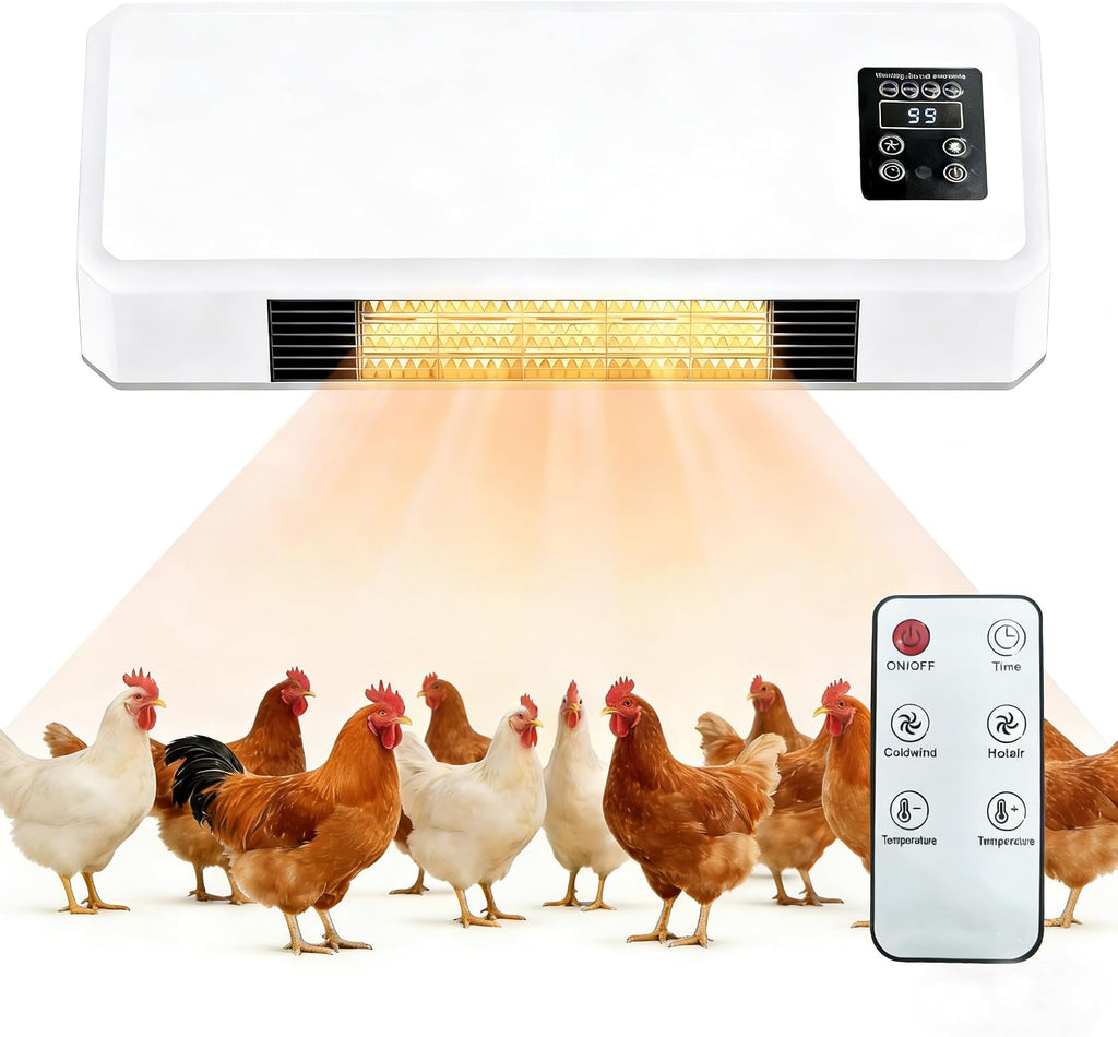 1500W Chicken Coop Heater for Winter，Wall-mounted 2-Mode Heater for Chicken Cages,5S Fast Heating & Adjustable