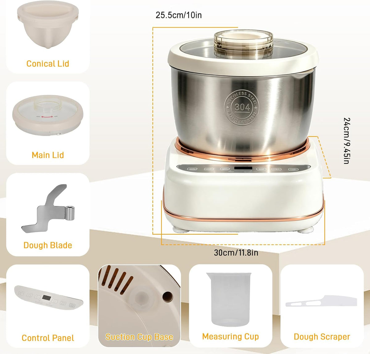5.3QT Electric Dough Mixer with Ferment Function, Large Capacity Dough Maker Machine, 304 Stainless Steel