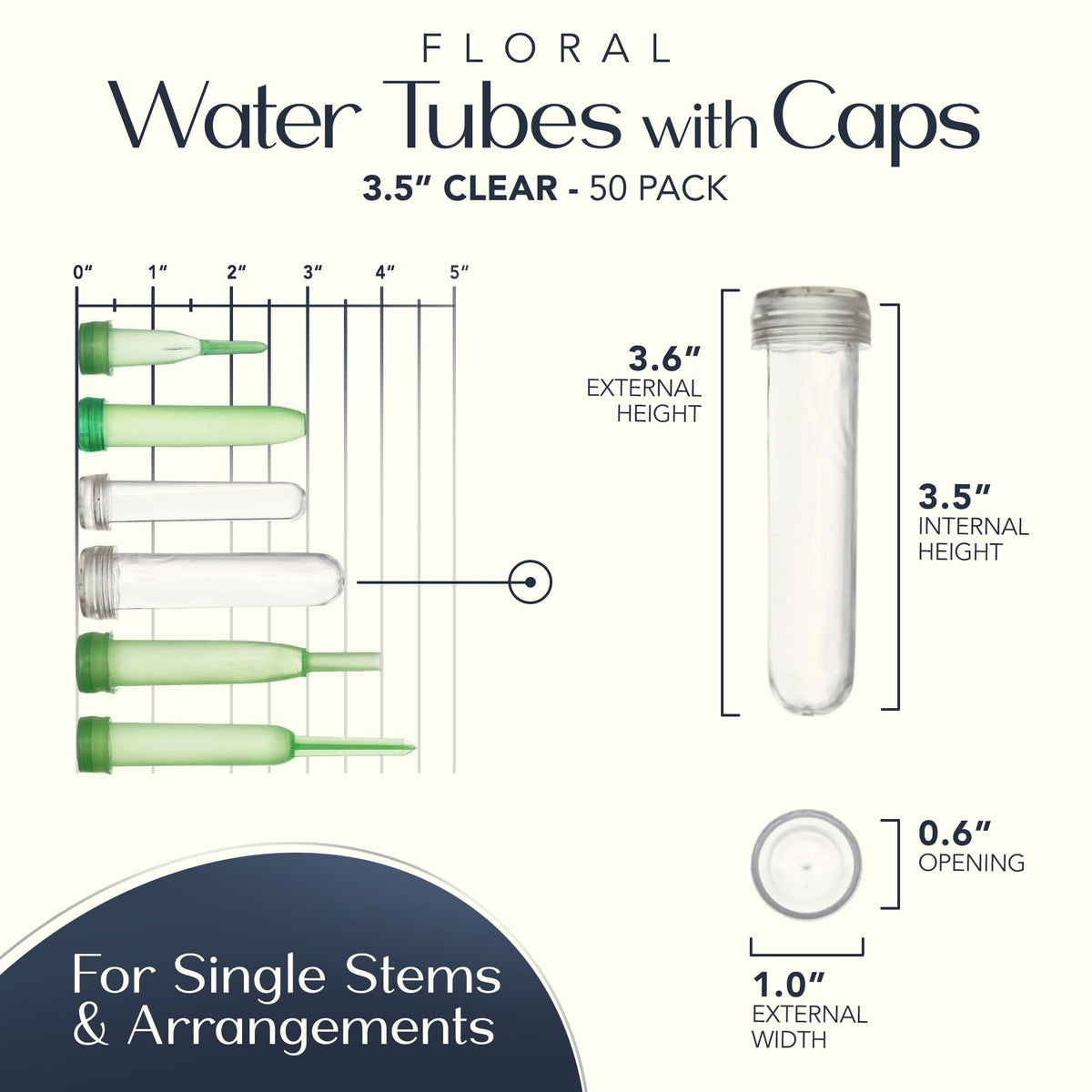 Floral Water Tubes with Caps 3.5" Clear Plastic Flower Vials