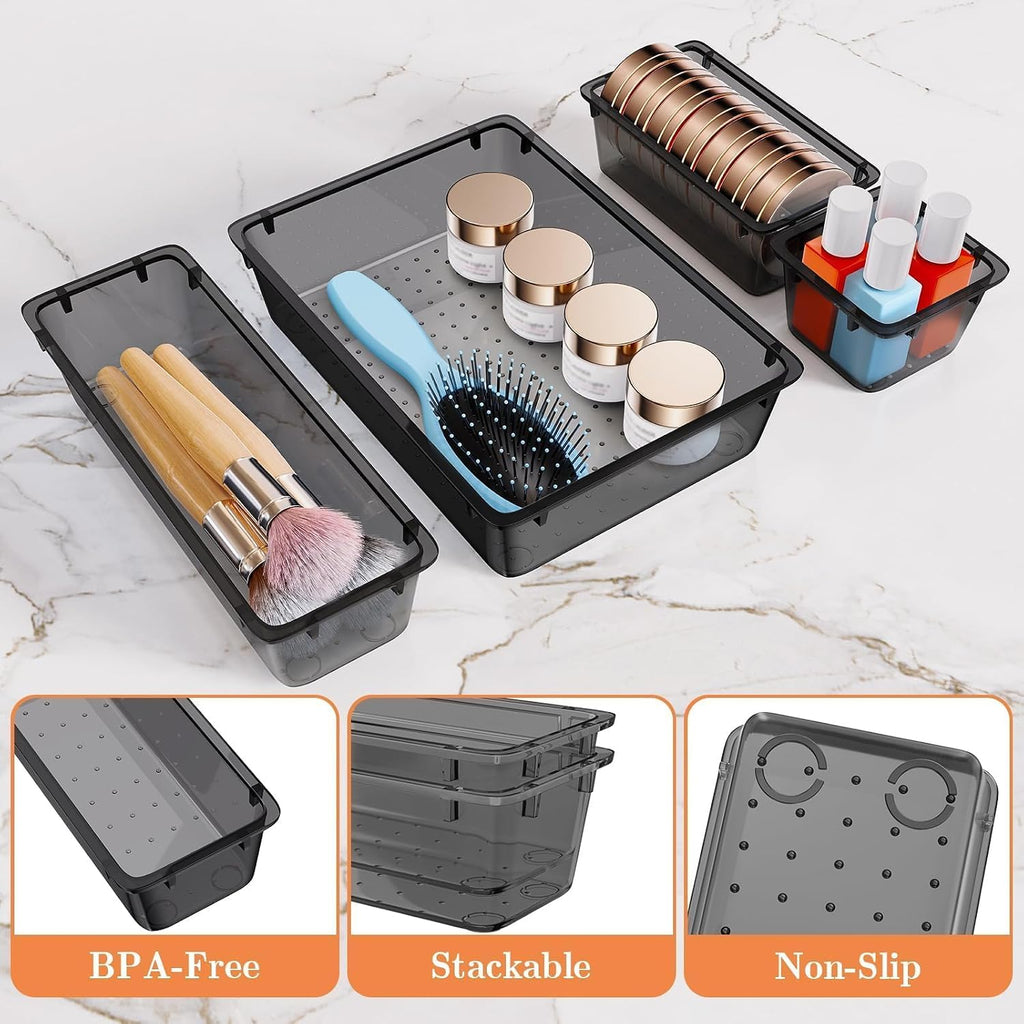 25 PCS Plastic Drawer Organizer Set, 4-Size Versatile Organizer Tool Trays & storage Bins for Makeup, Jewelry, and