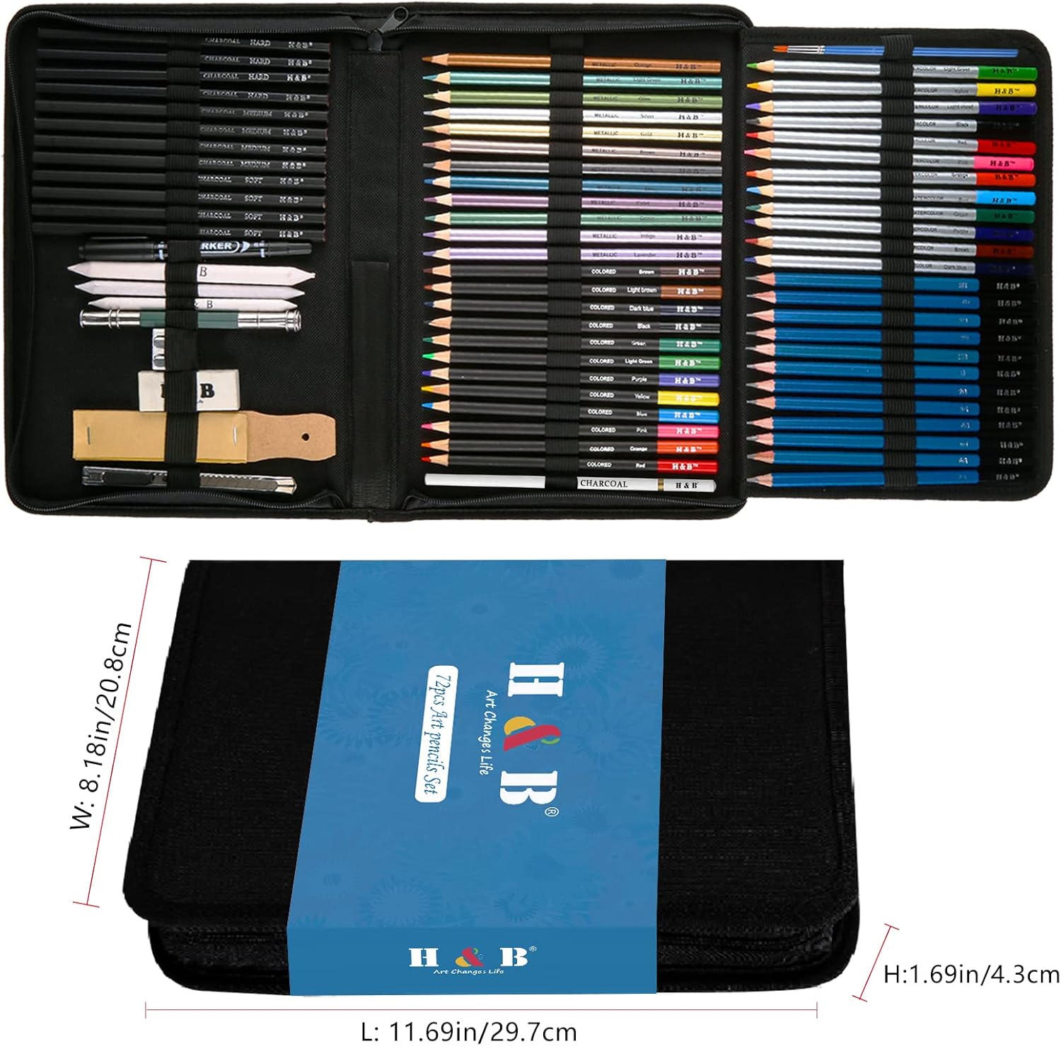 72PCS Drawing Supplies Sketching Set,Art Kit include Drawing & Colored Pencils for Adults Artists Kids.Pro Art Sketch