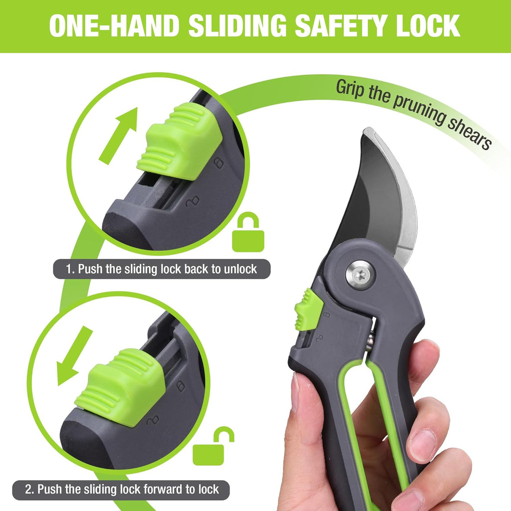 Bypass Pruning Shears for Gardening, 8" Garden Scissors with Dual-Size Opening for Thin & Thick Branches, Garden