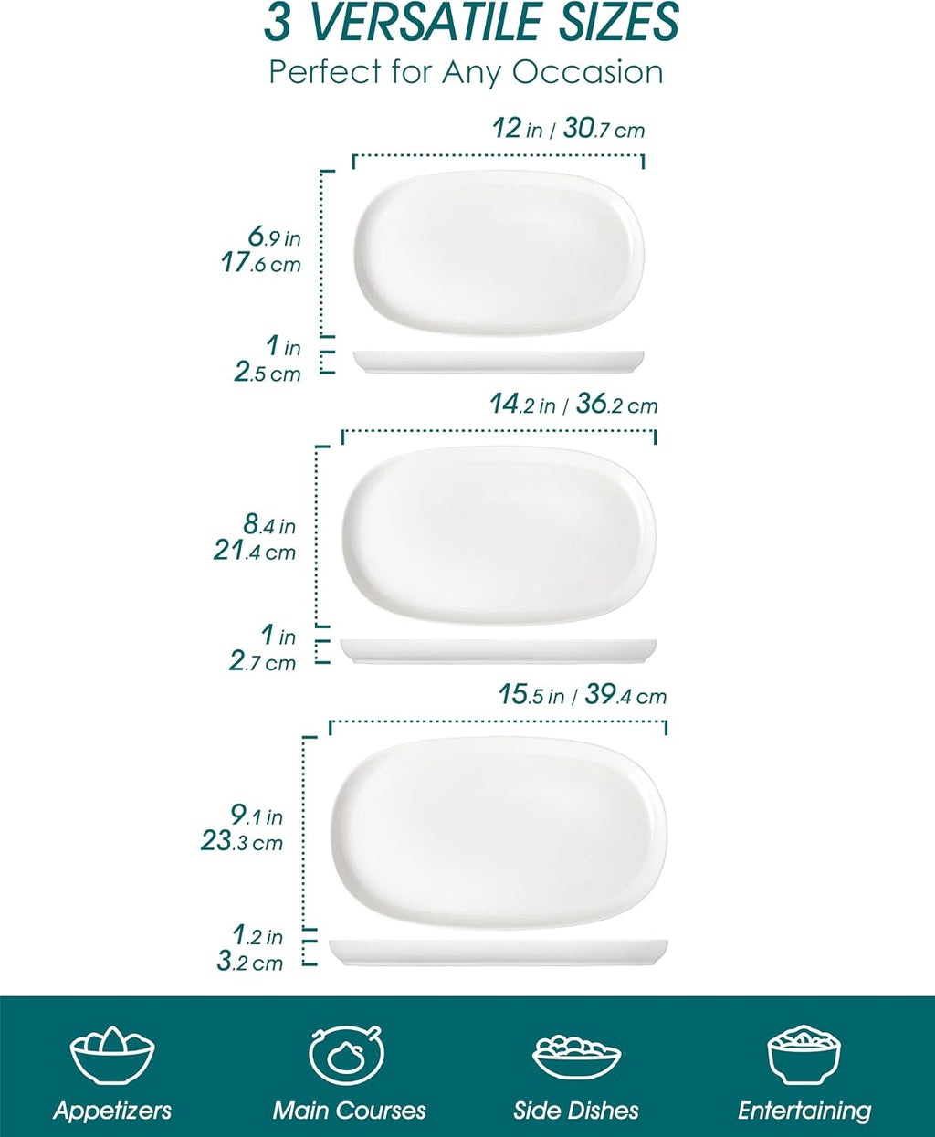 Porcelain Serving Platters Set of 3, 15.5"/14"/12" Serving Trays