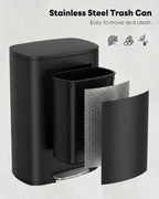 13.2+1.3 Gallon Trash Can Combo Set, Stainless Steel Garbage Bin with Pedal