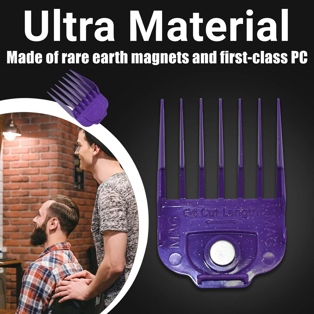Magnetic Clipper Guards Guide Comb Set for Andis Master (1/16-1 Inch) 10pcs | (Purple), Rare Earth Magnet & First