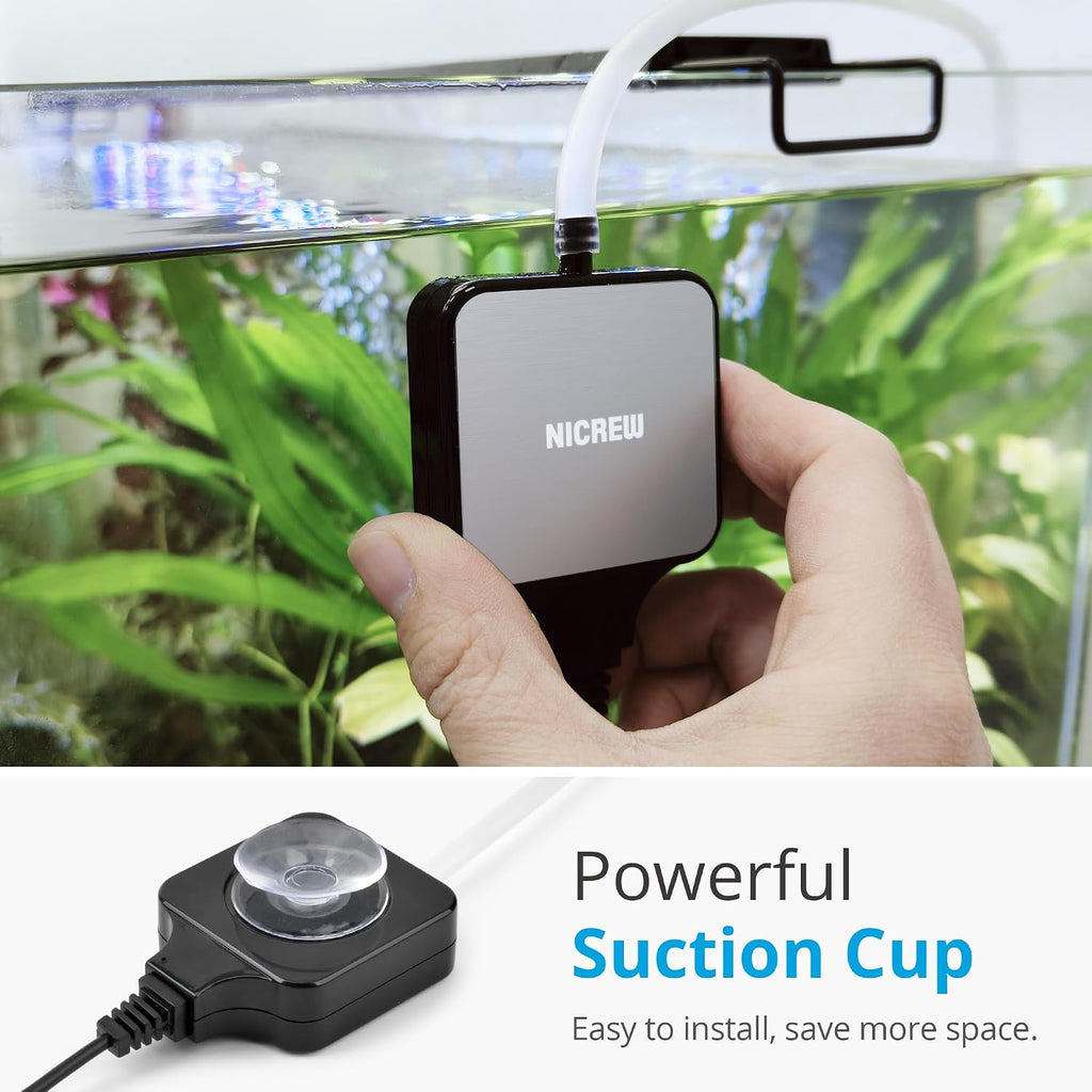 Nano Silent Aquarium Air Pump Black, Aquarium Aerator with Accessories for Up to 10 Gallon Fish Tank, Super Quiet