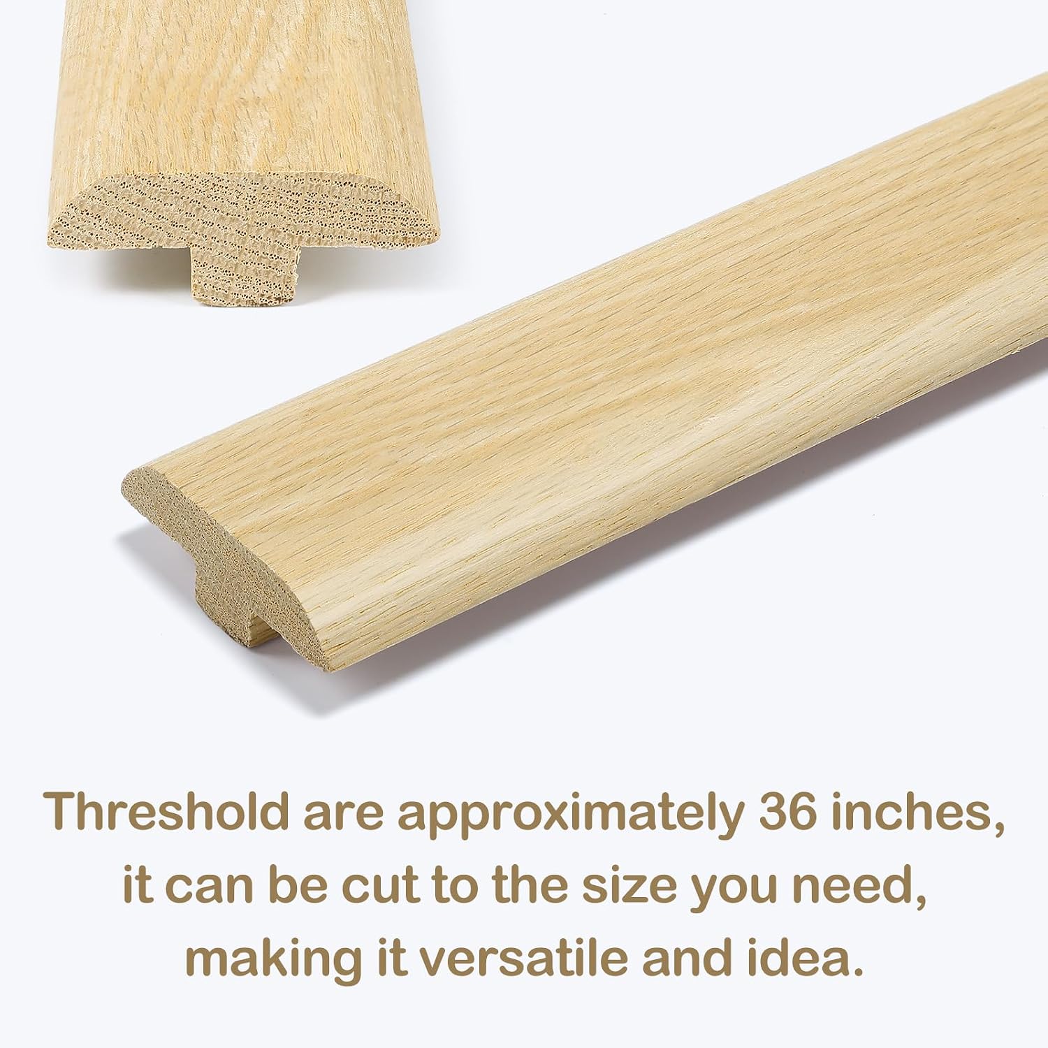 2" Solid Red Oak T-molding 3/4" High Unfinished T Molding Floor Transition Strip, 3 FT Long Wood Threshold Doorways