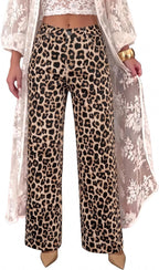 Women's High Waisted Jeans Wide Leg Leopard Print Denim Pants