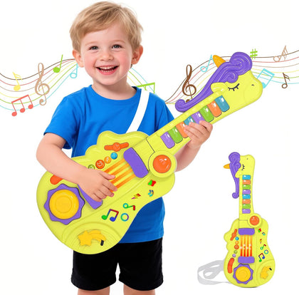 3-in-1 Toddler Guitar Toys for Kids, Electric Musical Toy with Piano Drum | Music Toys with Strap Light Up, Toddler