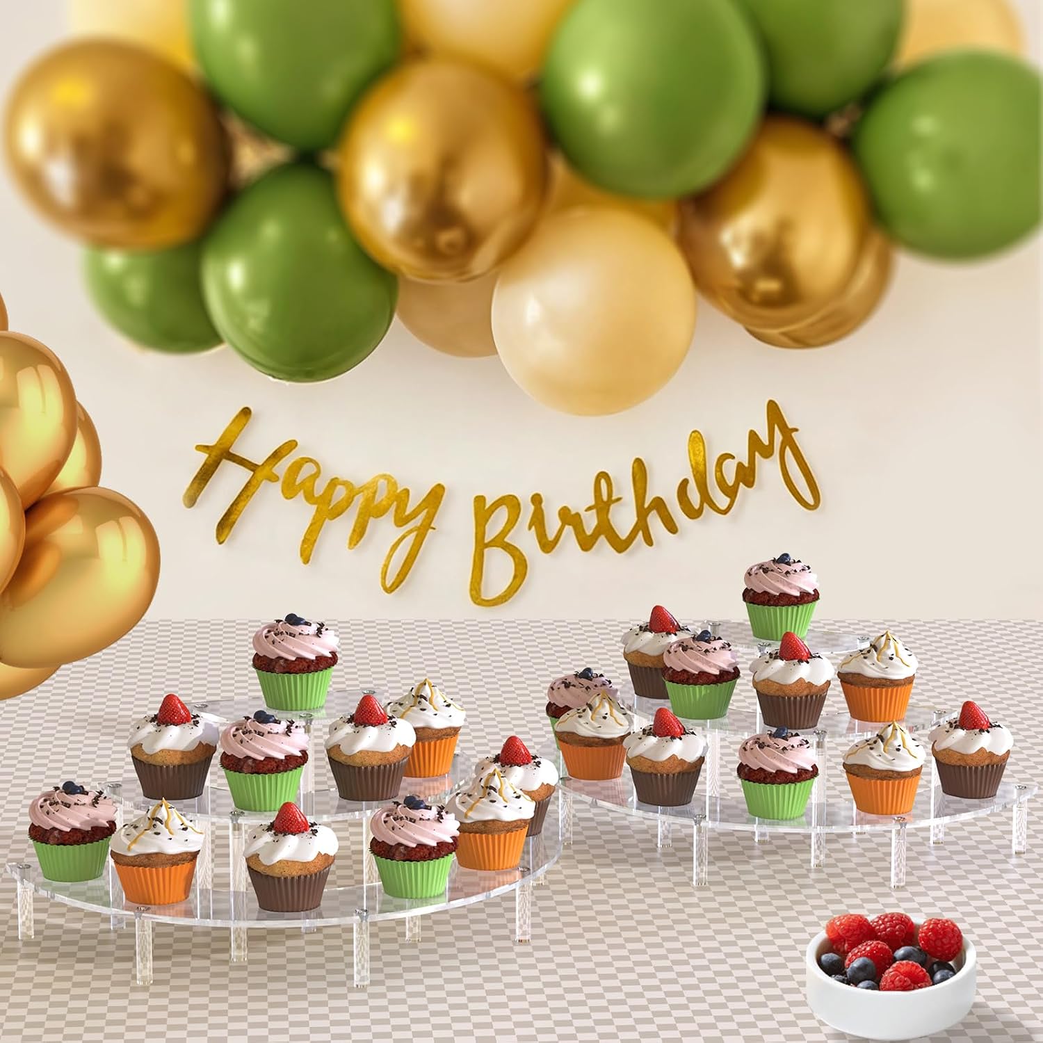3 Tier Acrylic Display Risers 1 Pack, Half Moon Cupcake Stand | Clear Perfume Organizer, Dessert Stand for Display