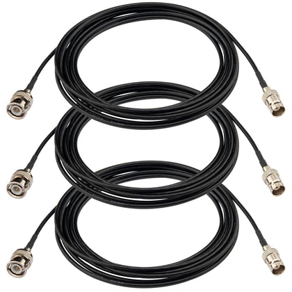 3-Pack BNC Male to Female Extension 10ft RG174 50 Ohm