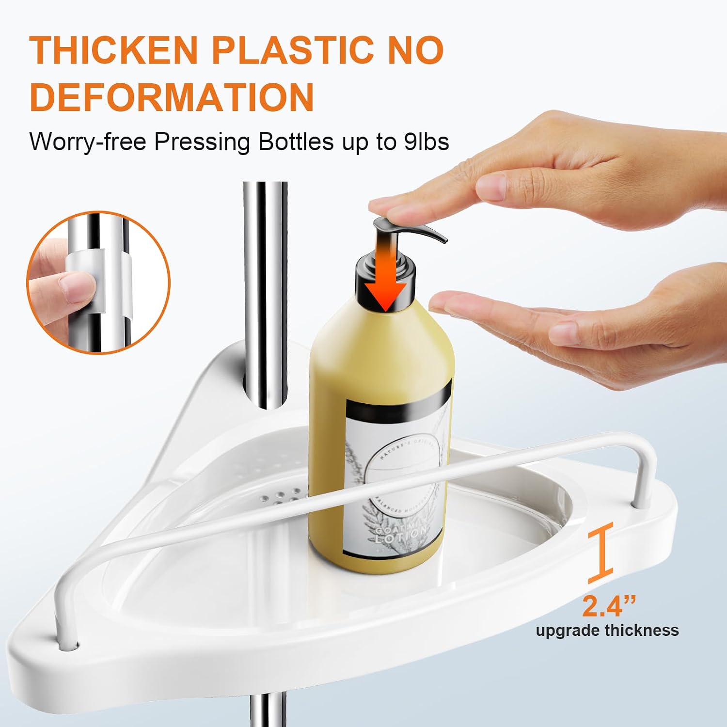 Corner Shower Caddy Tension Pole: Rust Proof 4Tier Shampoo Storage Organizer for Inside Shower - Telescoping Rod