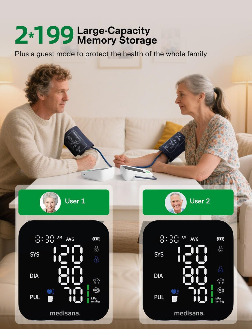 Blood Pressure Monitor with 2x199 Sets Memory, Medisana Automatic Upper Arm Blood Pressure Monitor for Home Use, 4.5"
