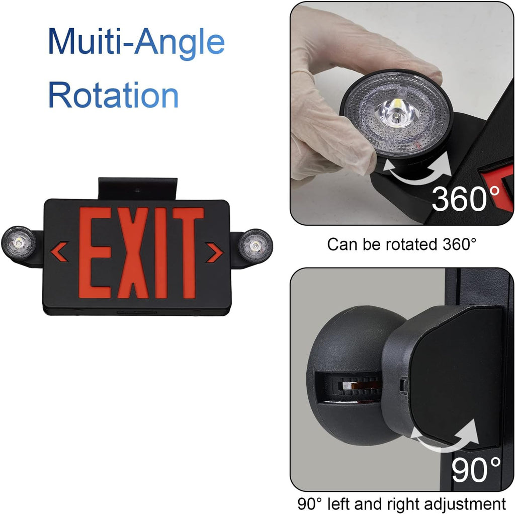 Black Housing Exit Sign with Emergency Lights Red, LED Emergency Exit Light with Battery Backup, UL 924 Certified, AC