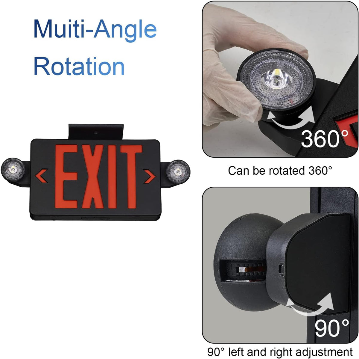 Black Housing Exit Sign with Emergency Lights Red, LED Emergency Exit Light with Battery Backup, UL 924 Certified, AC