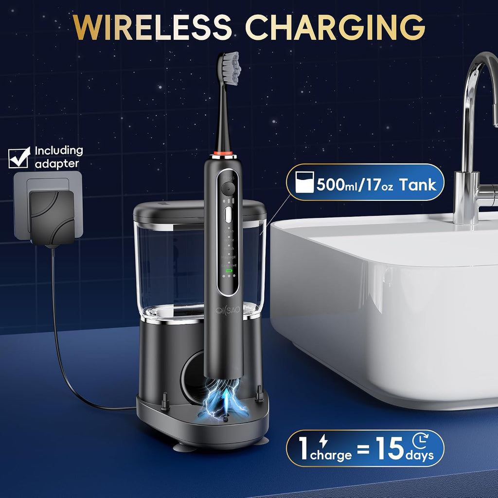 Electric Toothbrush with Water Flosser Combo, 3-in-1 Sonic Flossing Toothbrush and Dental Water Flosser for Teeth