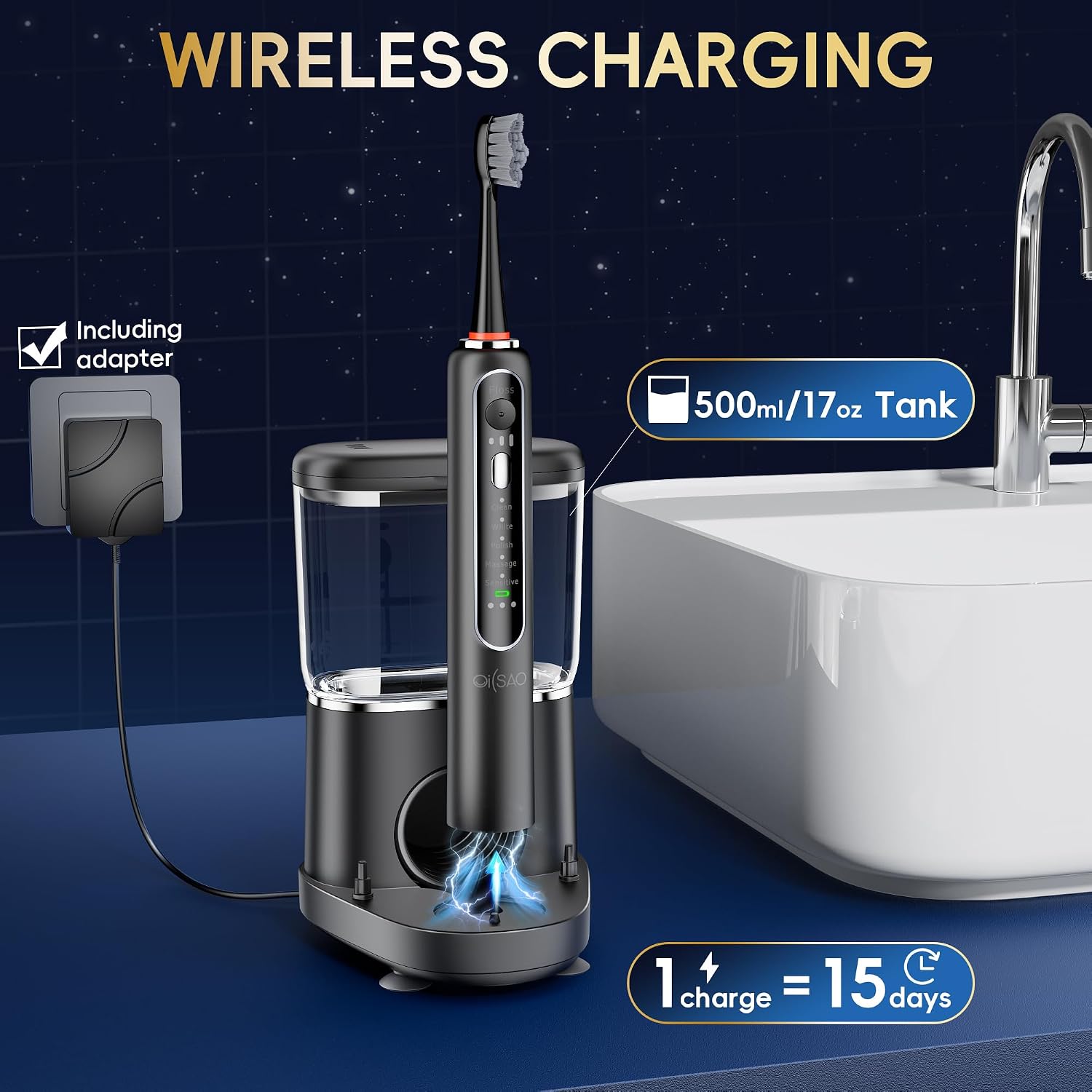 Electric Toothbrush with Water Flosser Combo, 3-in-1 Sonic Flossing Toothbrush and Dental Water Flosser for Teeth